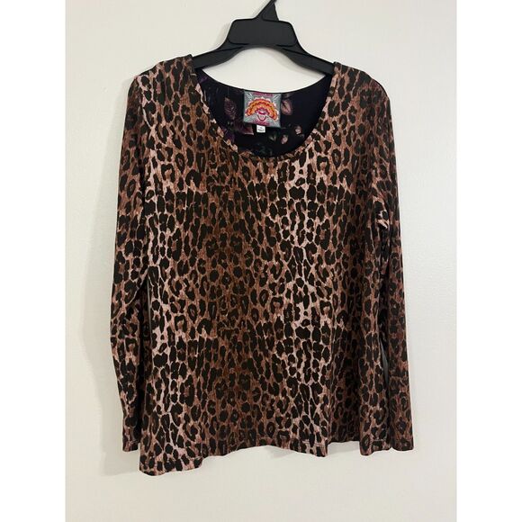 Johnny Was Tops - JOHNNY WAS Regal Rose Leopard Long Sleeve Round Neck Bamboo Stretchy Top Small